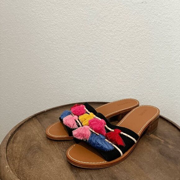 Anthropologie Soludos Tassel City Flat Open Toe Slide Sandals Women's Size 9.5 - Picture 3 of 8